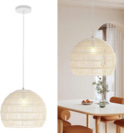 Lampada a Sospensione, Lampadario Moderno con Struttura in Metallo e Cupola in Carta, Luce con Altezza Regolabile per Cucina, Camera da Letto e Soggiorno, 43 x 43 x 34 cm (Beige)