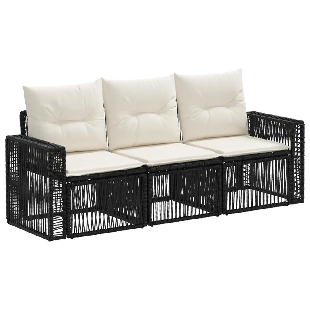 Set Divano da Giardino 3 pcs Nero e Bianco Crema polyrattan 3435040