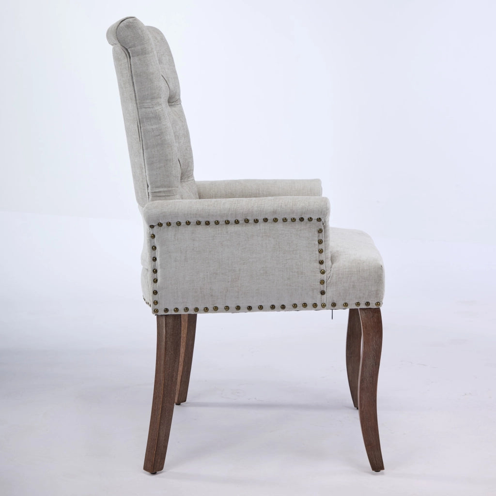 Sedia da Pranzo Imbottita in Velluto con Braccioli e Gambe in Legno ¨C MINIMAL ¨C Beige