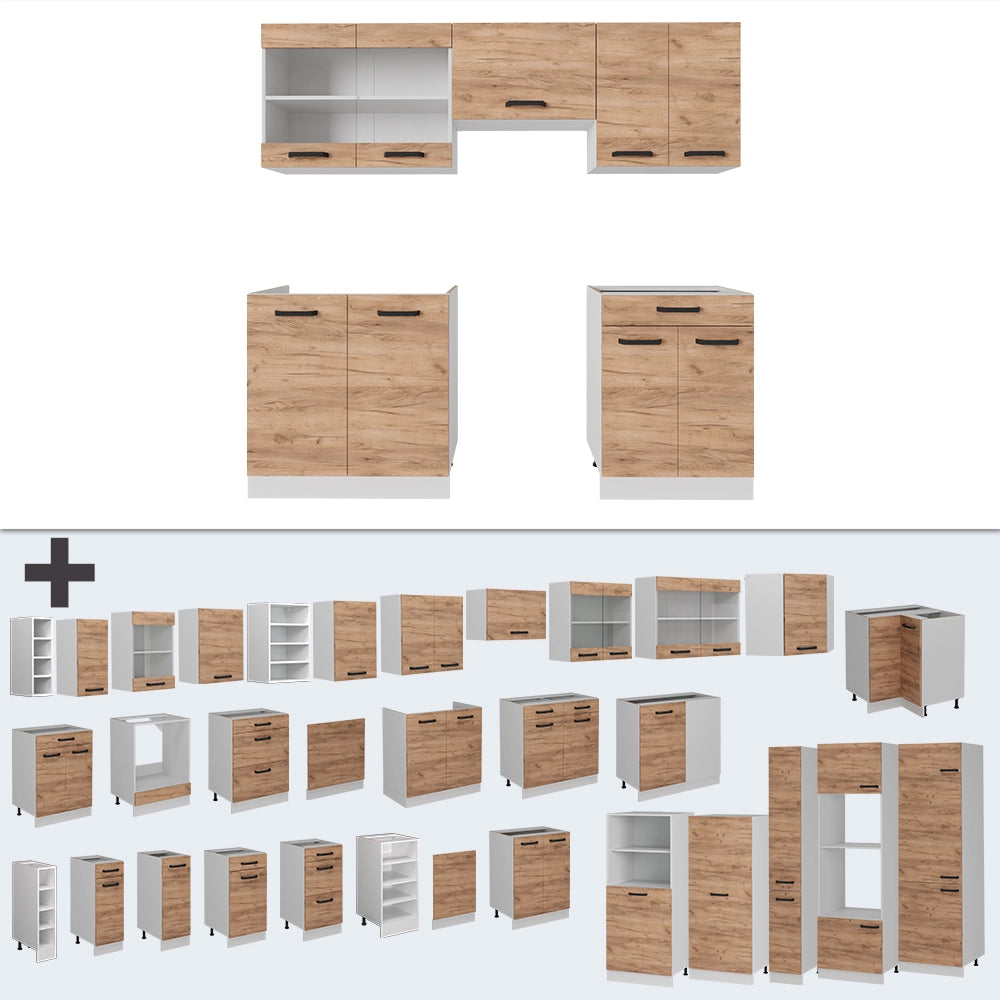 Vicco Cucina componibile Quercia dorata/bianco 200 cm senza piano di lavoro