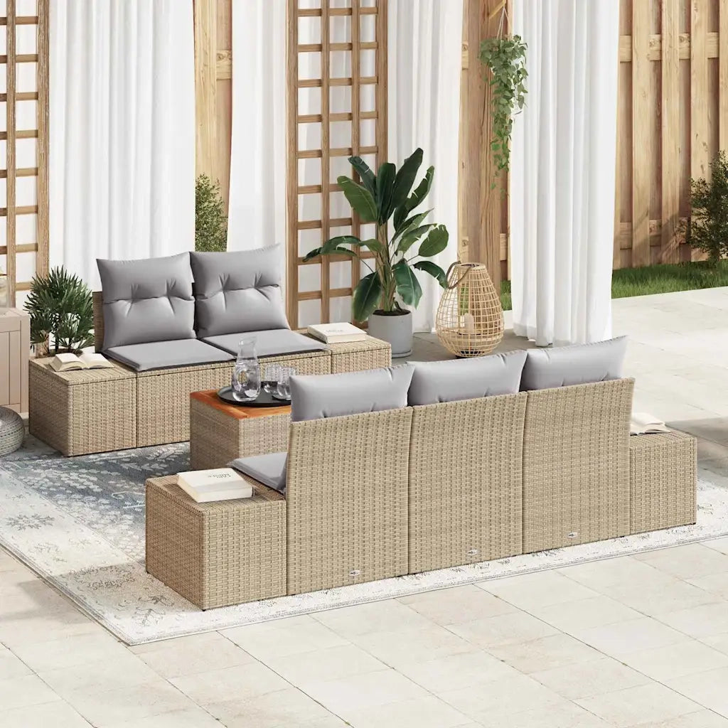 Set Divano da Giardino 6 pcs Beige e Grigio Chiaro polyrattan