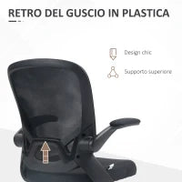 Sedia da Ufficio Ergonomica con Altezza Regolabile, Braccioli Ribaltabili e Tessuto a Rete, Nero