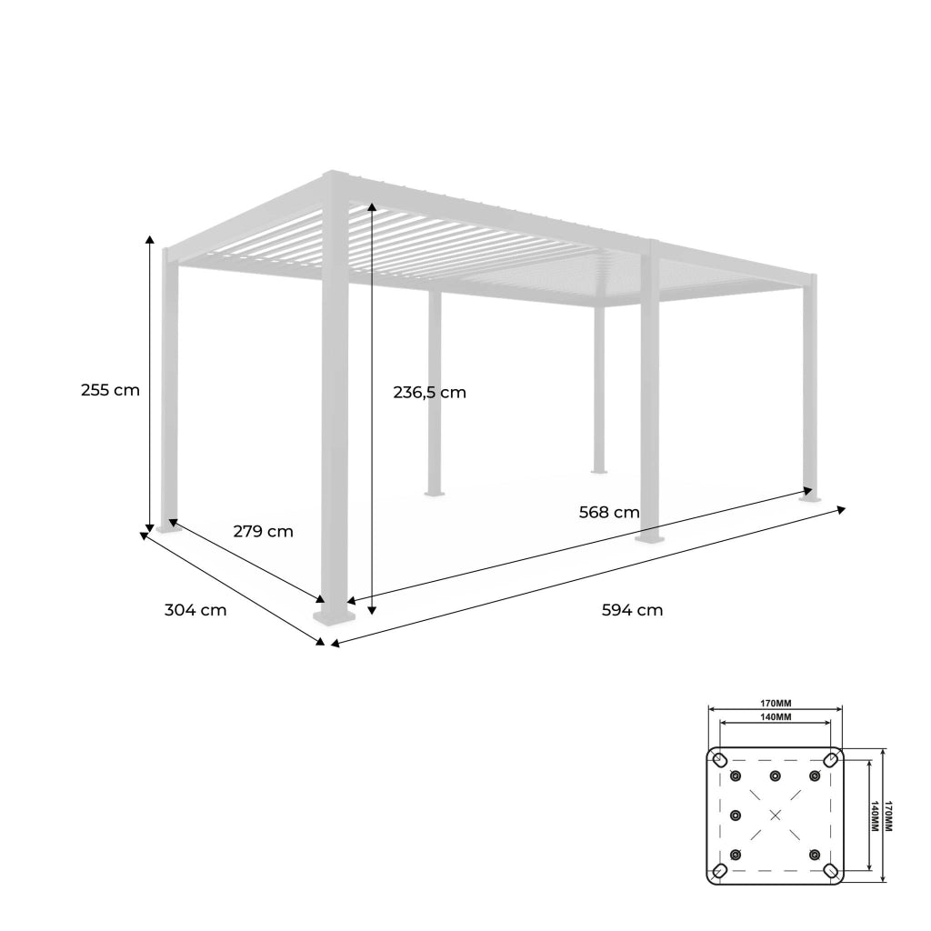 Pergola bioclimatica 3x6m in alluminio, lamelle orientabili, bianco