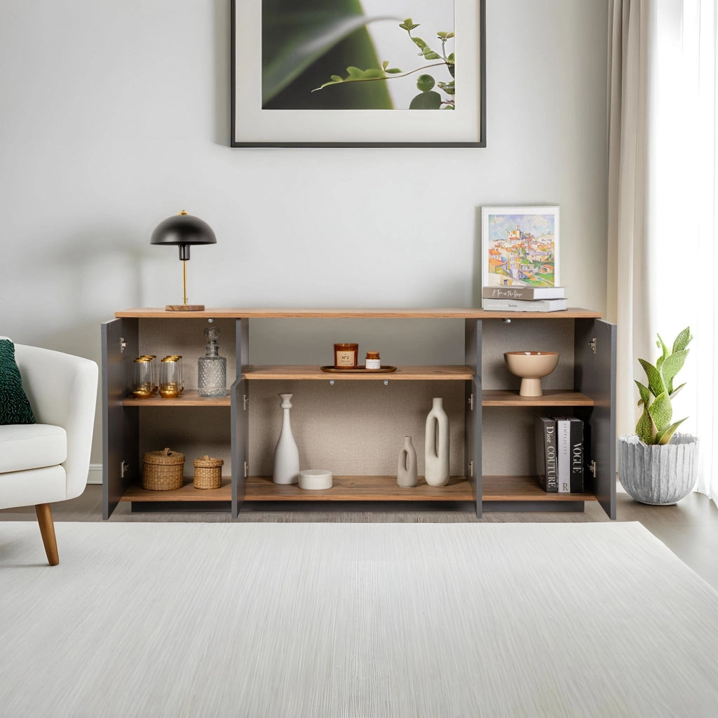 Credenza in legno "Arista" - 180 x 44 x 75 cm - Grigio antracite