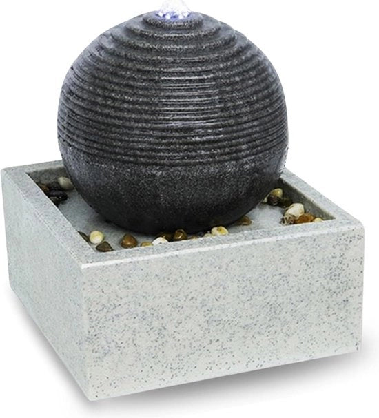 Fontana LED Moderna per Esterni e Interni - Grande Fontana Decorativa Bianca per Giardino e Terrazzo - Alta 34 x 30 x 30 cm