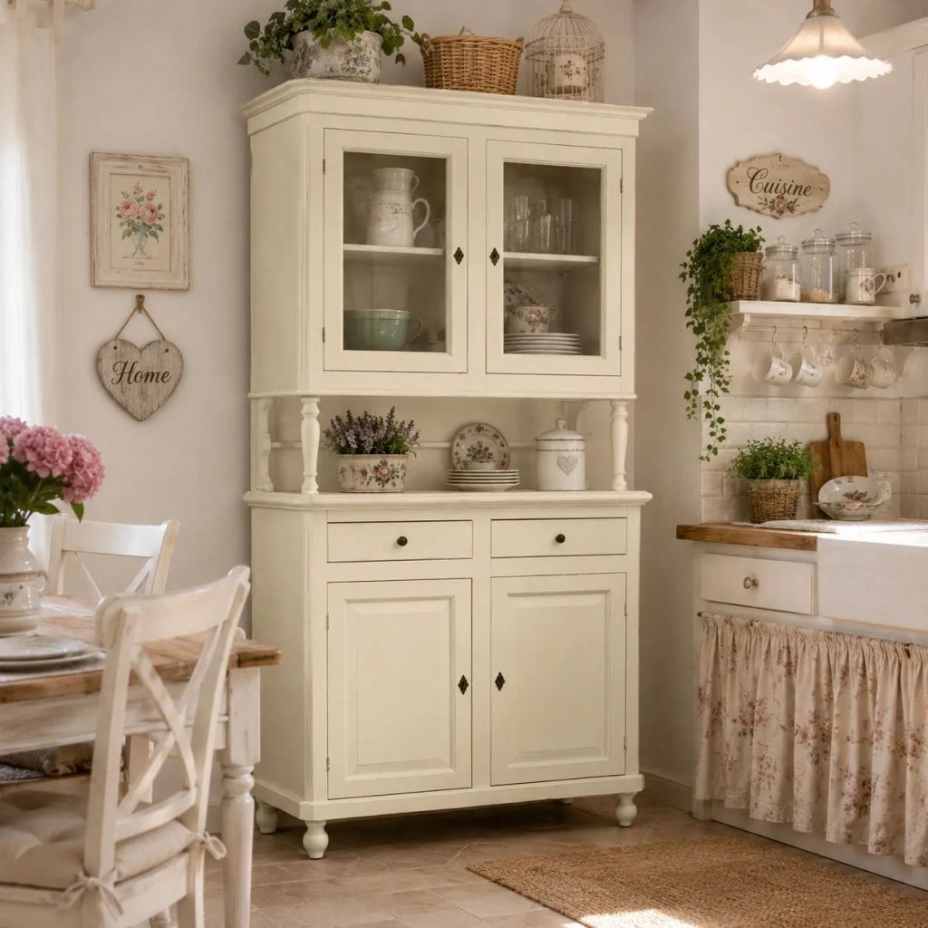 Cristalliera 2 porte shabby legno shabby avorio 104x43x208 - Mobili 2G