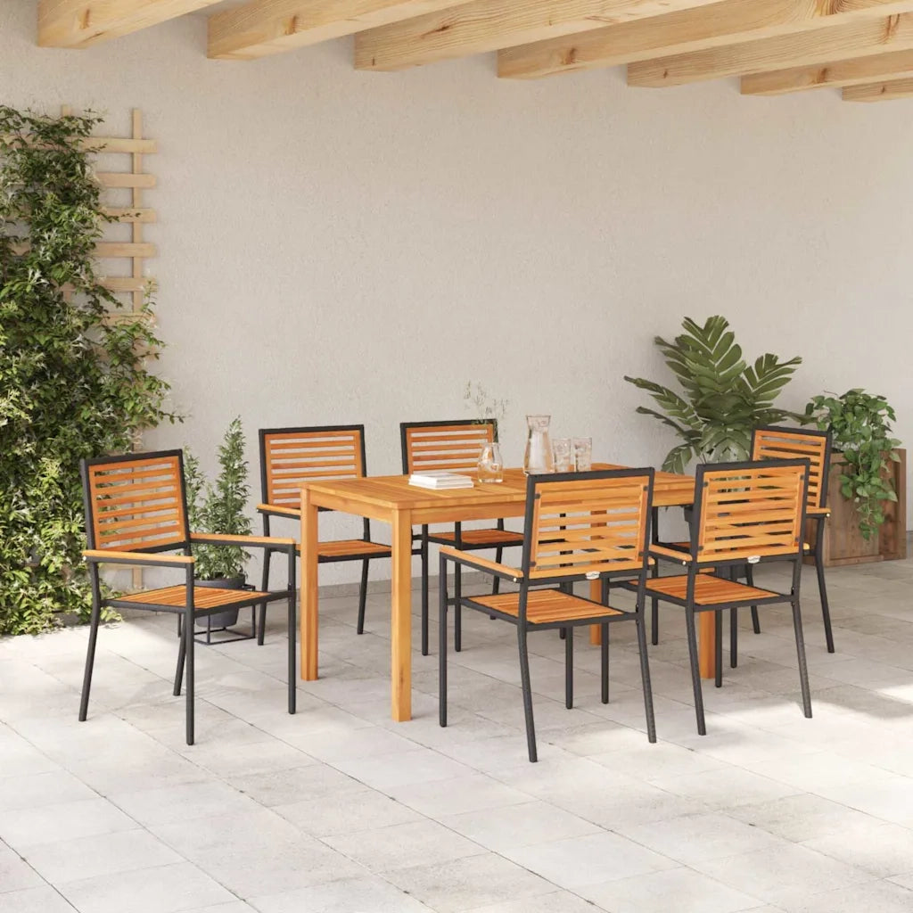 Set da Pranzo per Giardino 7 pcs Nero Legno di Acacia Massello