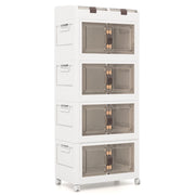 Scatole di stoccaggio pieghevoli con coperchio da 210L, Set da 4 contenitori di plastica impilabili con ruote Bianco-Cassettiere