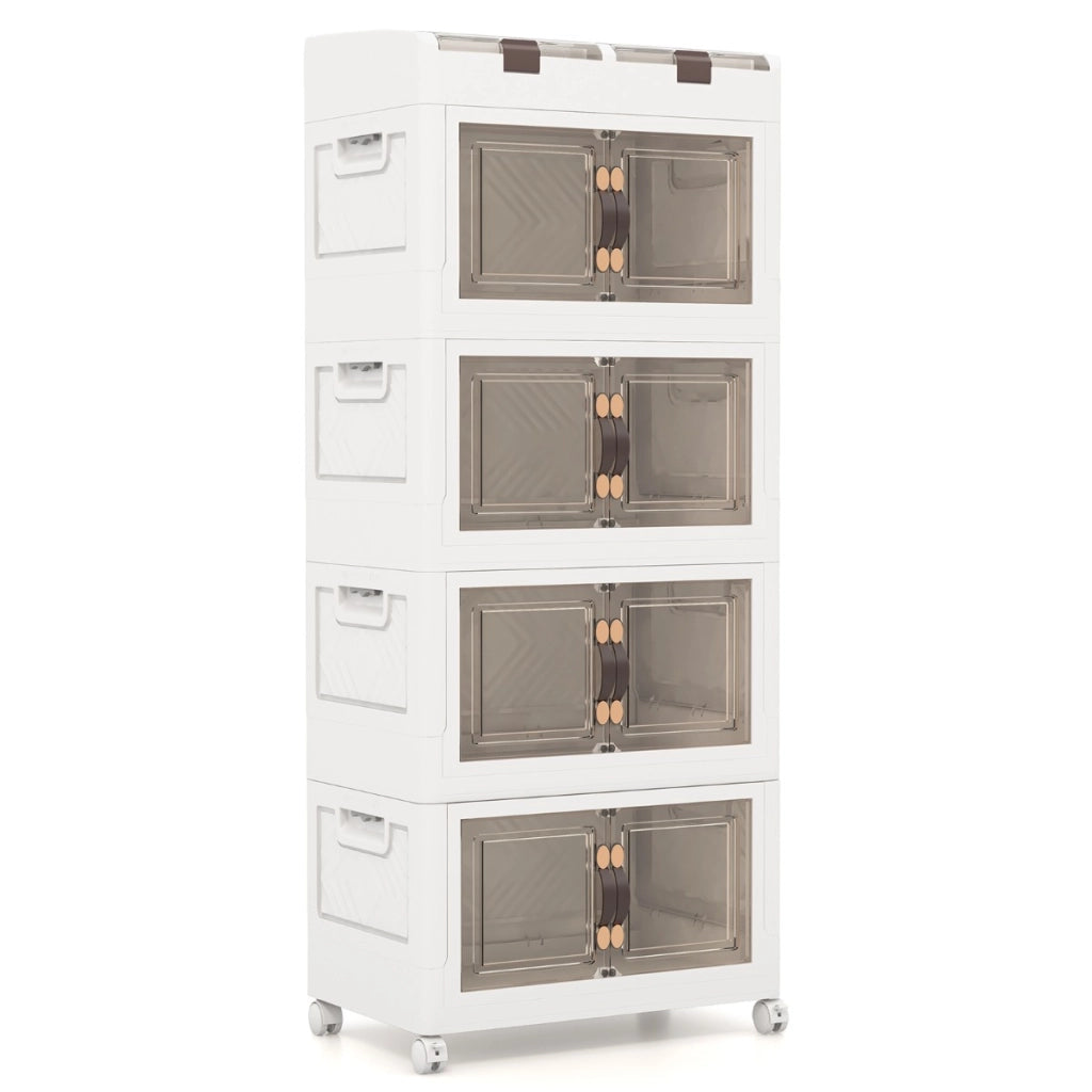 Scatole di stoccaggio pieghevoli con coperchio da 210L, Set da 4 contenitori di plastica impilabili con ruote Bianco-Cassettiere