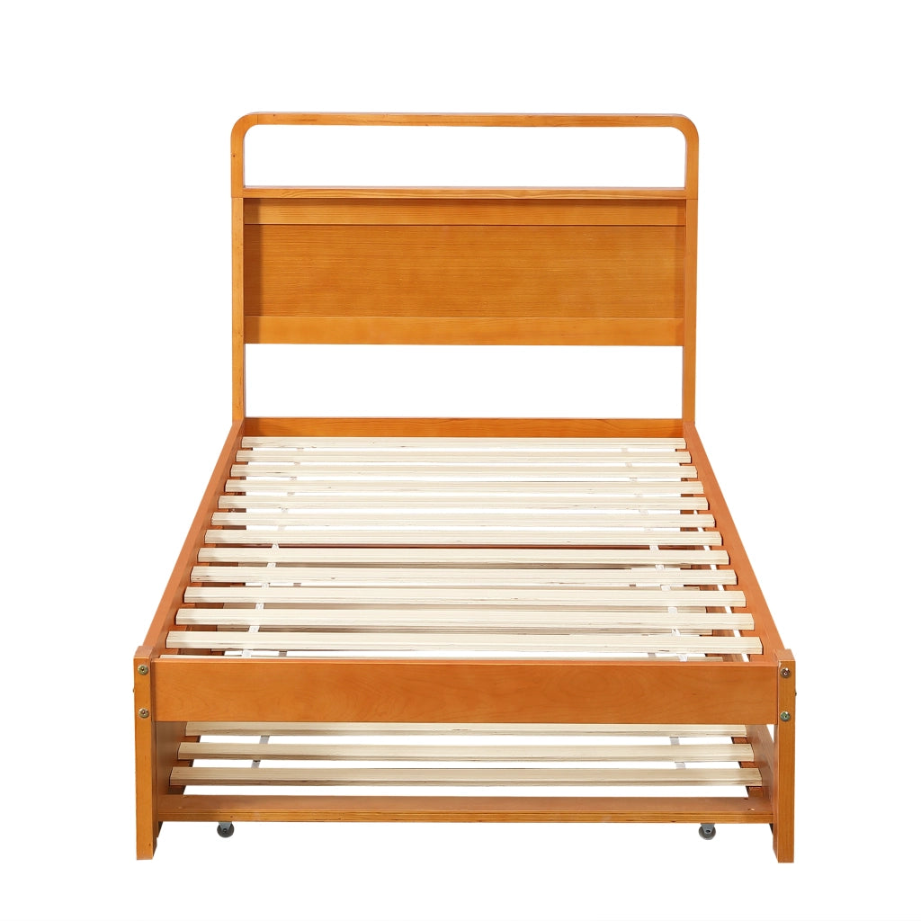 Letto estraibile 90 × 200 cm con letto ospite 90 × 190 cm, montaggio a sinistra o destra, senza materasso, in legno naturale