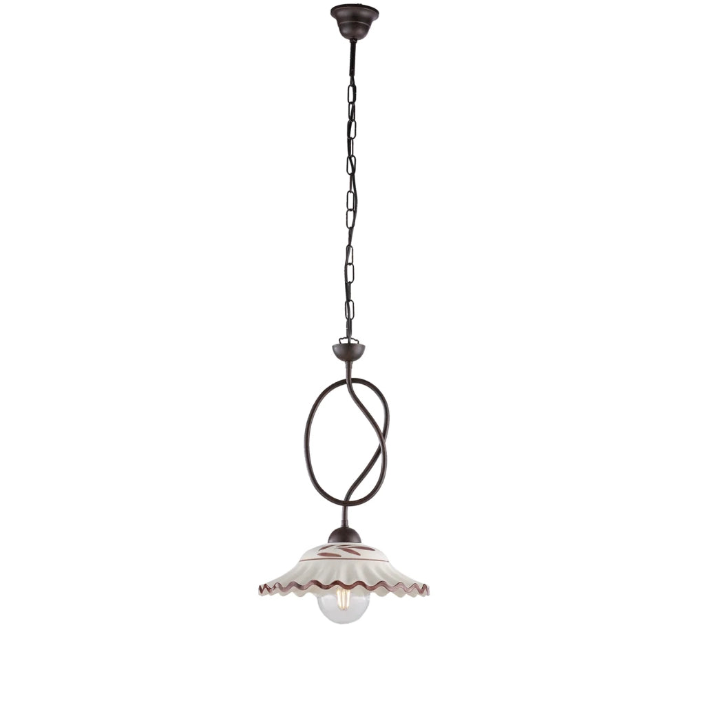 Sospensione Country Chic Bistrot 1 Luce Ruggine Con Ceramica Vietrese