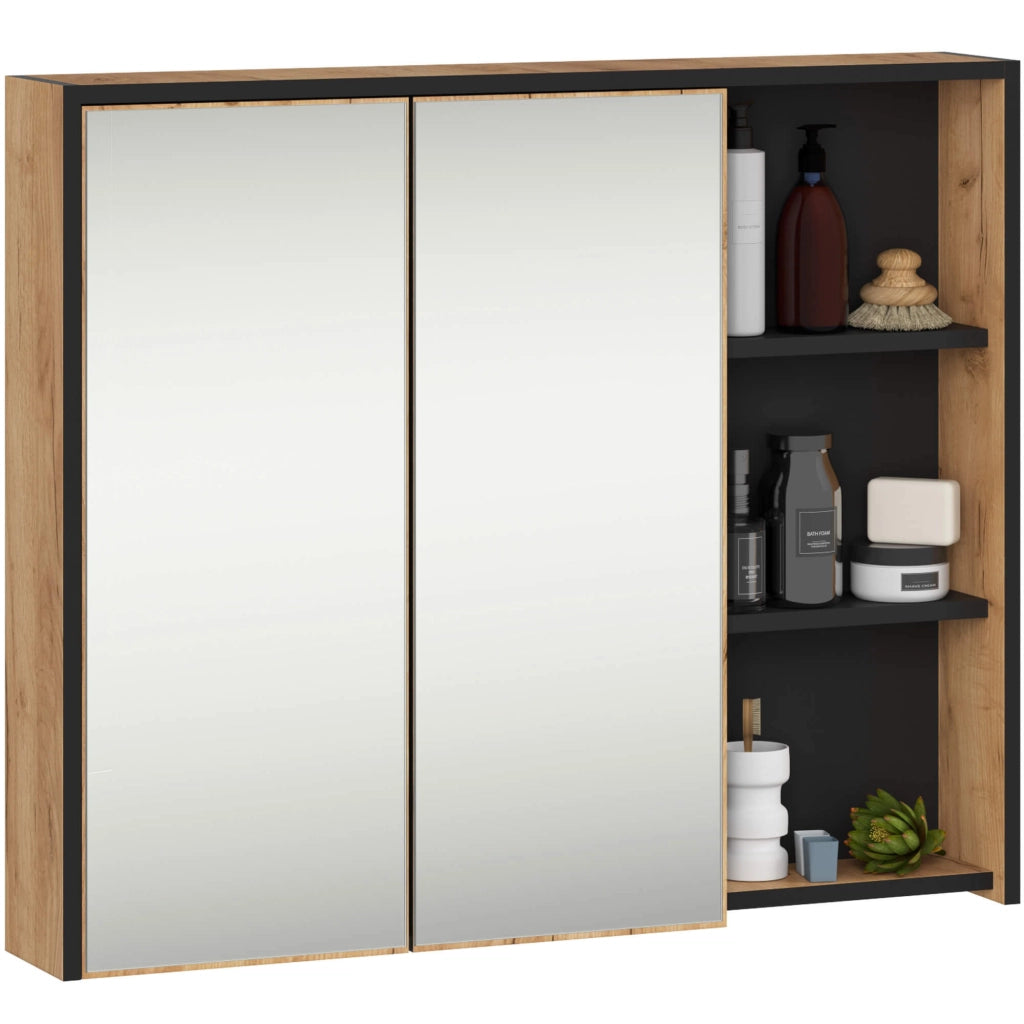 Set di mobili da bagno sospesi VAMI in Rovere Craft con interno Nero con fori per lavabo da appoggio