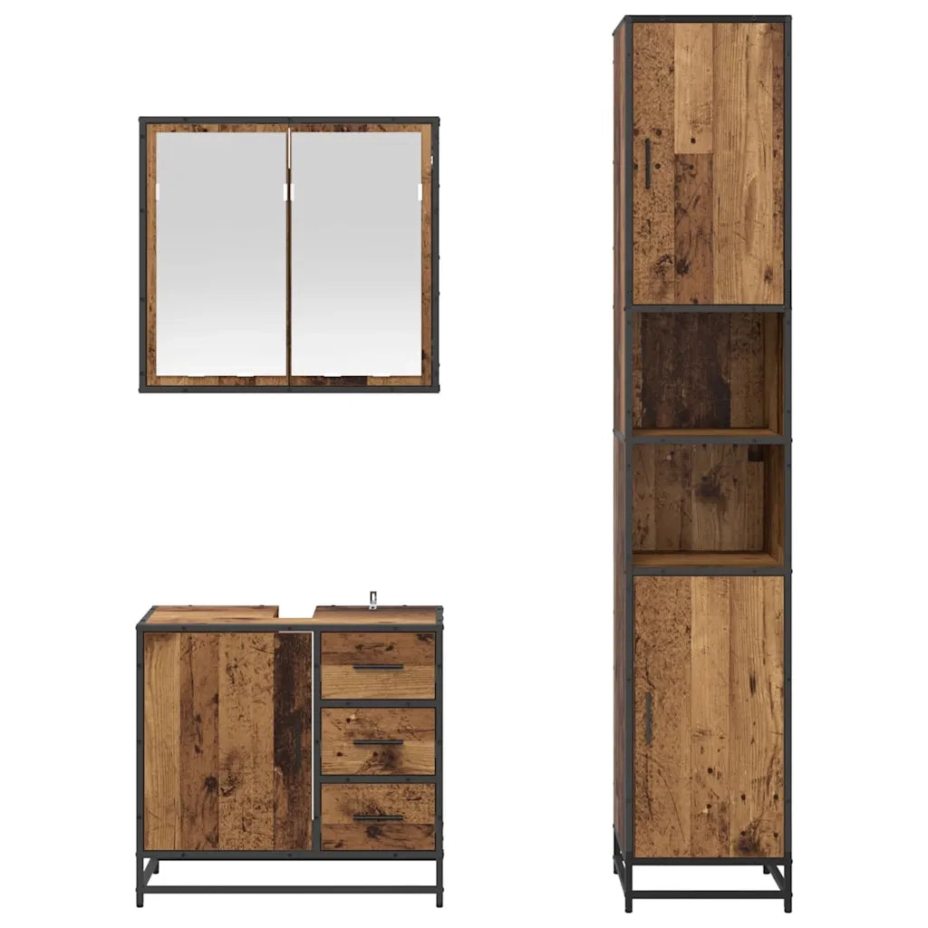 Set di mobili per il bagno con cassetto 3 pcs Legno vecchio 3402533
