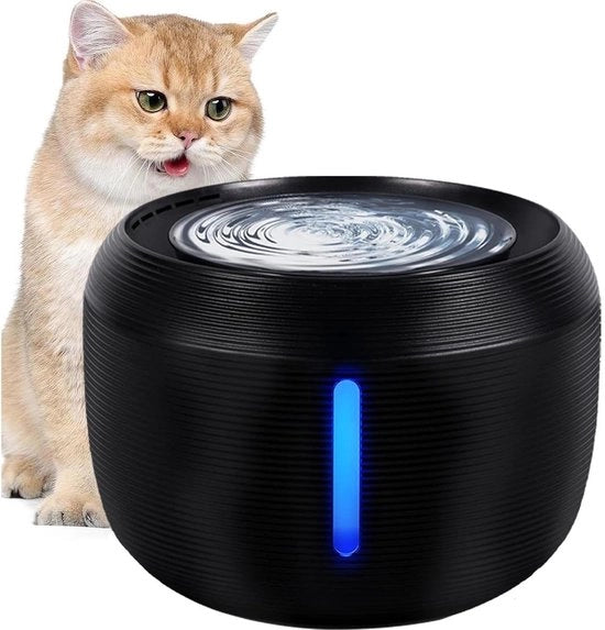 Fontana per animali 2,5L senza BPA, luce LED ultrastabile, fontana per cani con filtro attivo a carbone, pompa intelligente, colore nero