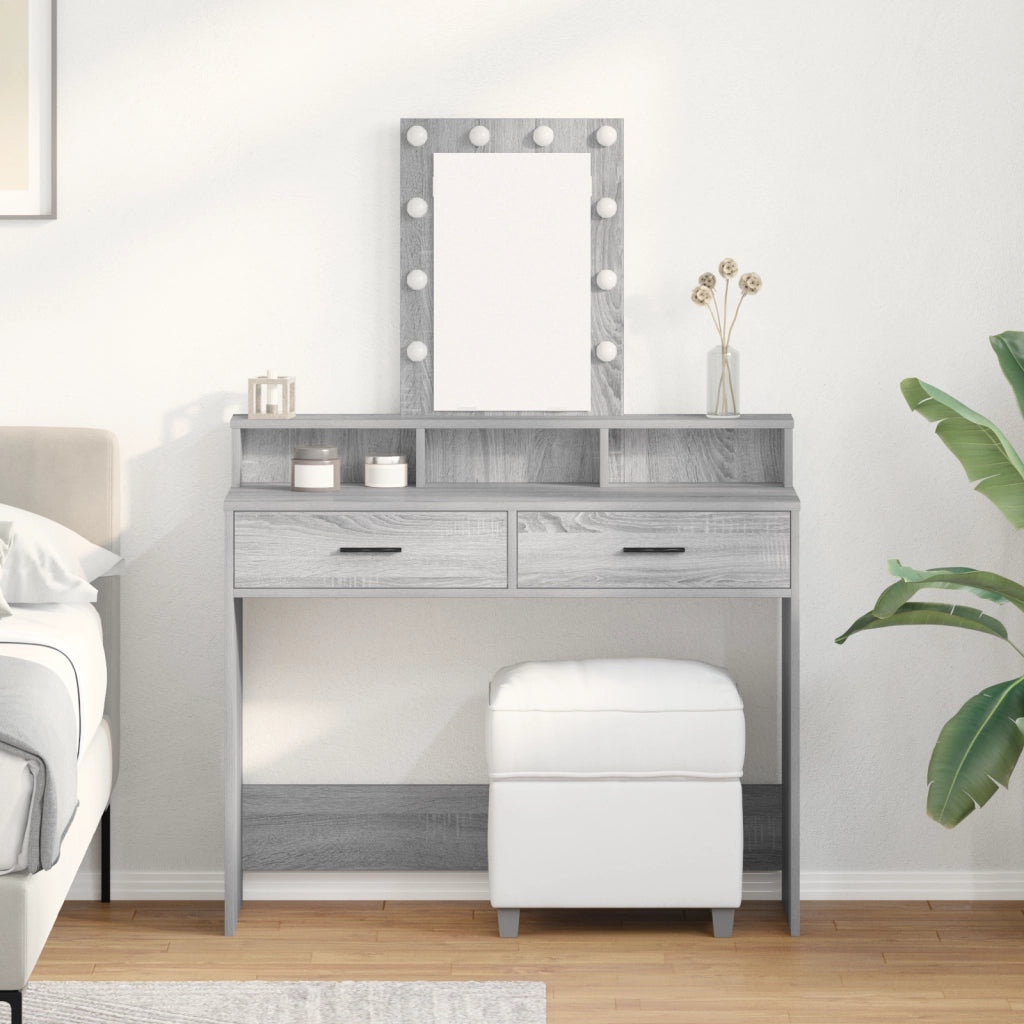 Tavolo da trucco con luci LED Grigio Sonoma 100x41x140 cm