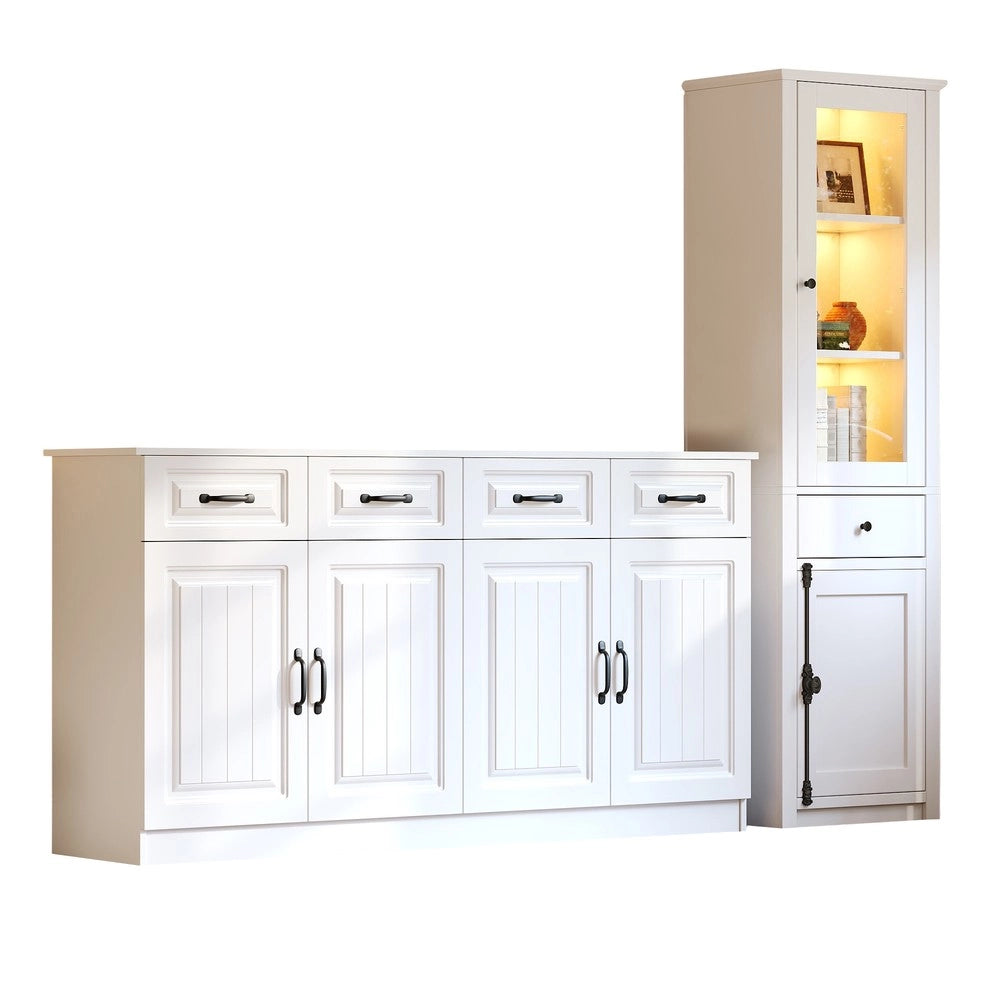 Mobile TV con Vetrina e Beistellschrank ¨C MINIMAL ¨C Bianco, MDF, Set 2pz