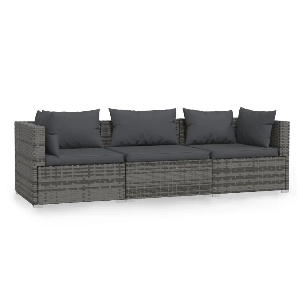 Divano a 3 Posti con Cuscini in Polyrattan Grigio cod mxl 39481