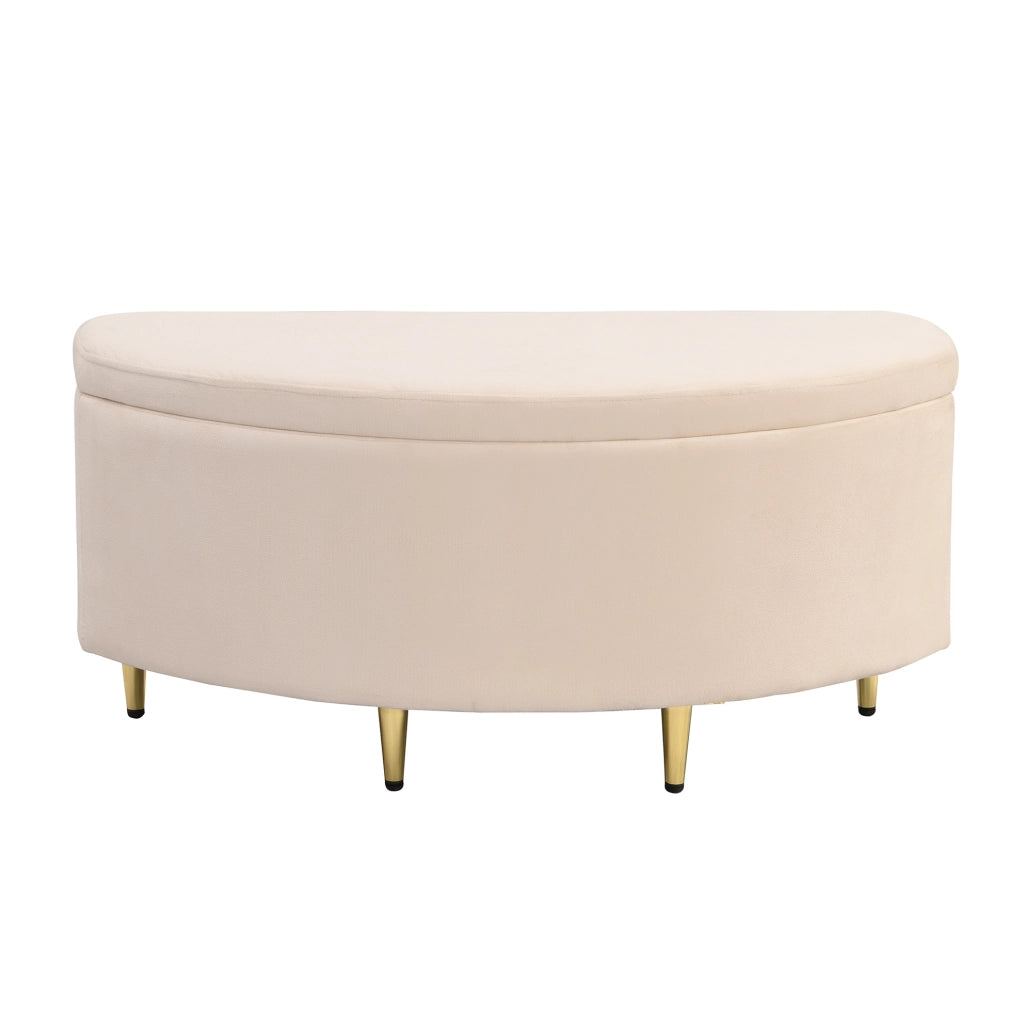 Panca contenitore in velluto beige 90 x 40 x 42 cm; pouf da ingresso e camera da letto