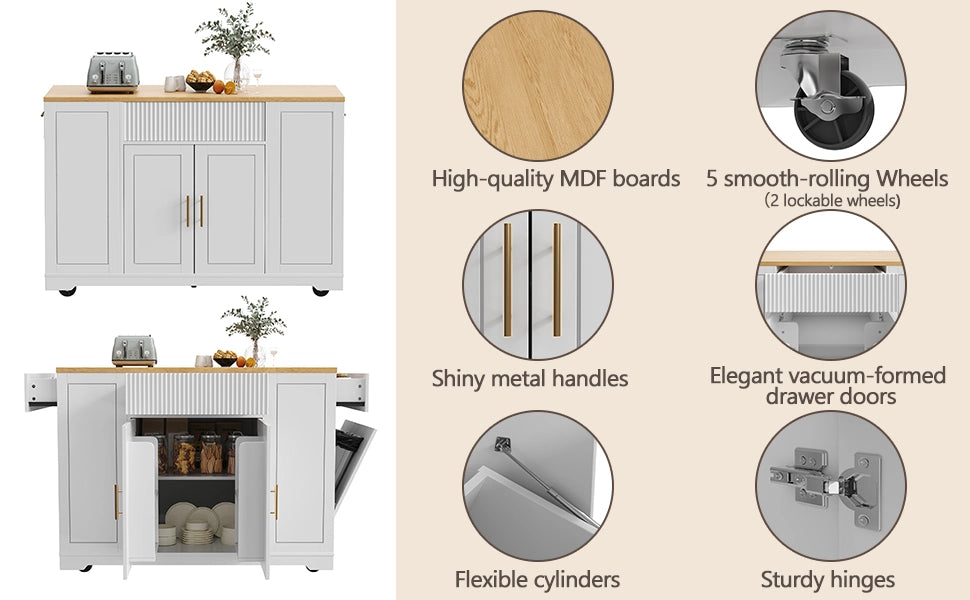 Isola Cucina su Ruote con Cassetti e Ante ¨C MINIMAL ¨C 120x50x92 cm