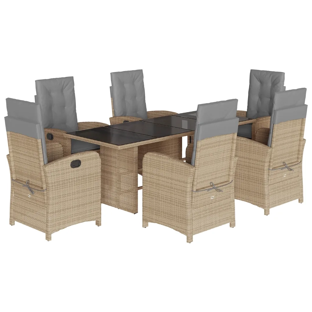 Set Pranzo da Giardino 7 pz con Cuscini Beige Misto Polyrattan 3212263