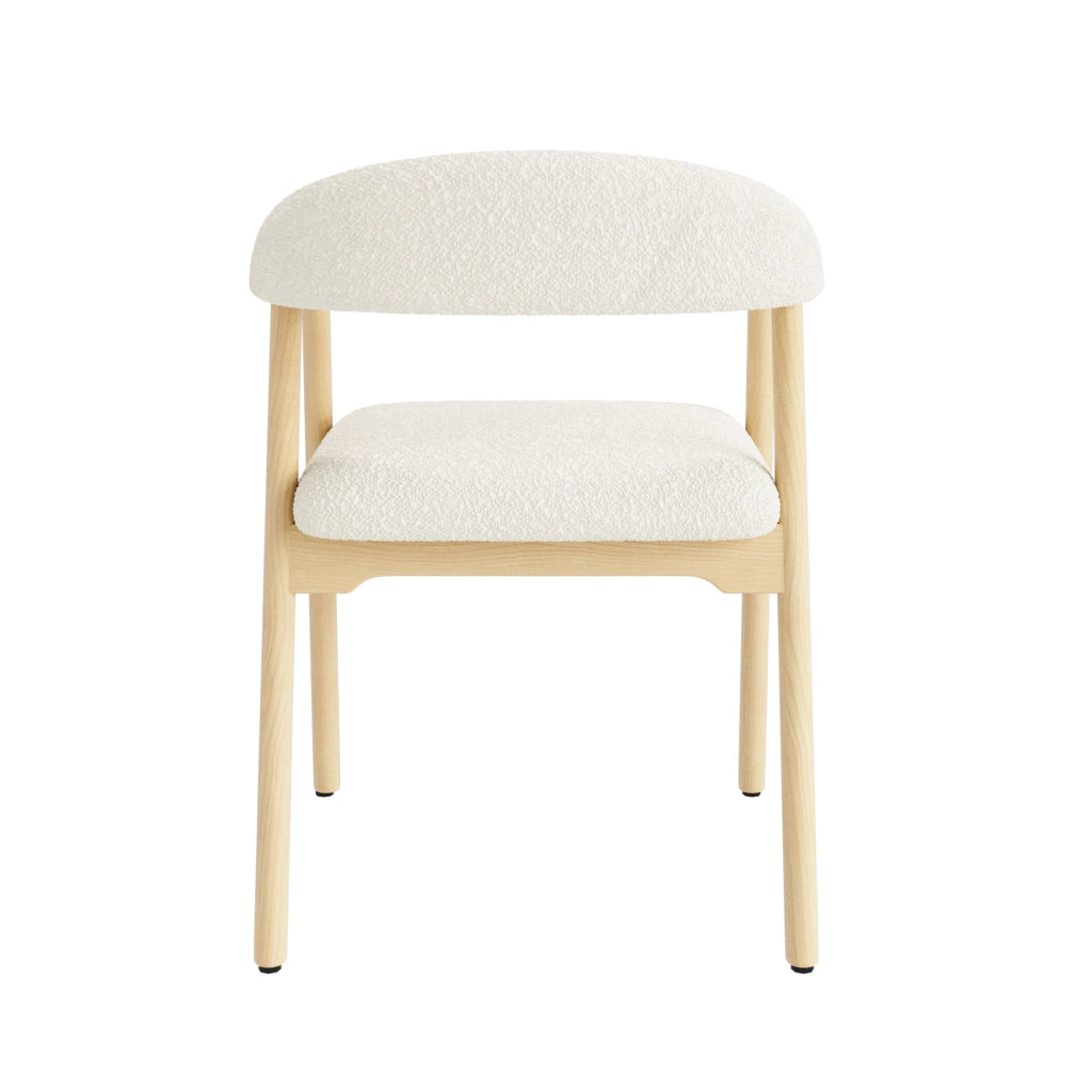 Set di 2 sedie da pranzo in legno massello con rivestimento bouclé, colore naturale