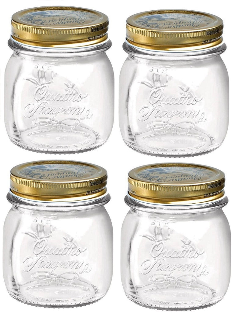 SET 4 BARATTOLI 250 CC QUATTRO STAGIONI BORMIOLI PER CONSERVE CON TAPPI DA 70 MM