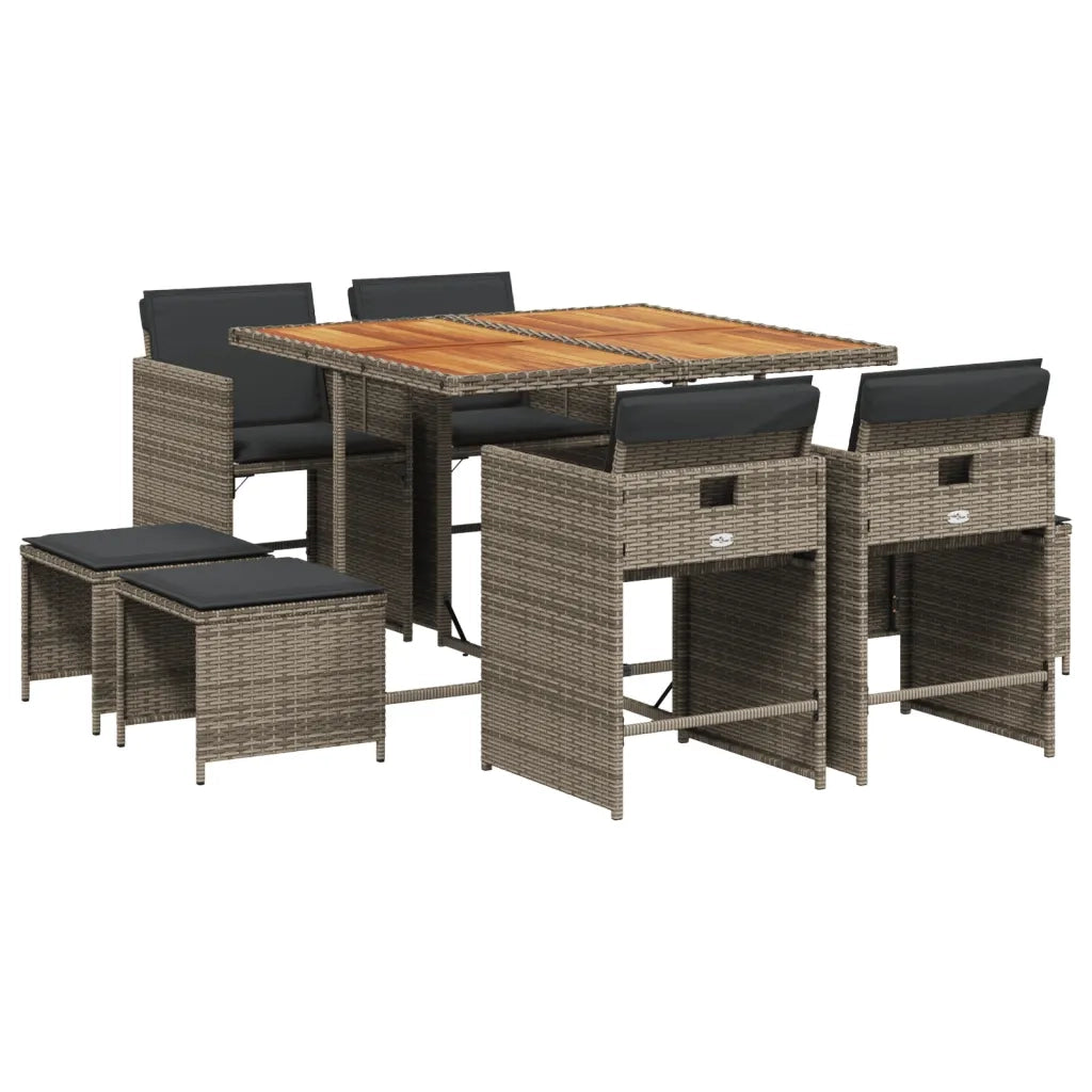 Set da Pranzo da Giardino 9 pz con Cuscini in Polyrattan Grigio 3277909