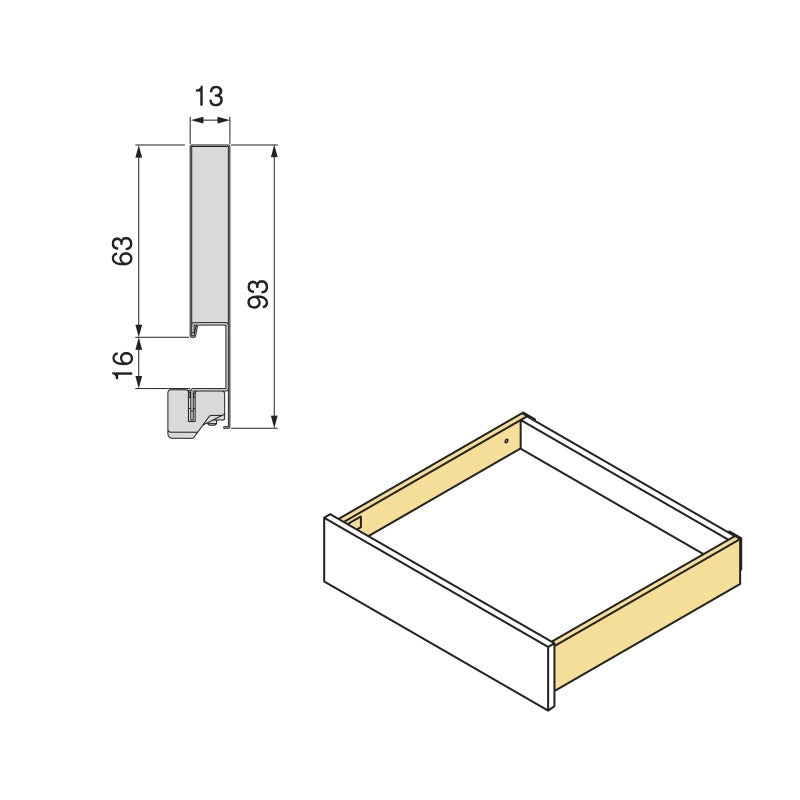 Cassetto esterno Vertex con regolazione 3D altezza 178mm, 40kg, profondità 400mm, Acciaio, Verniciato bianco