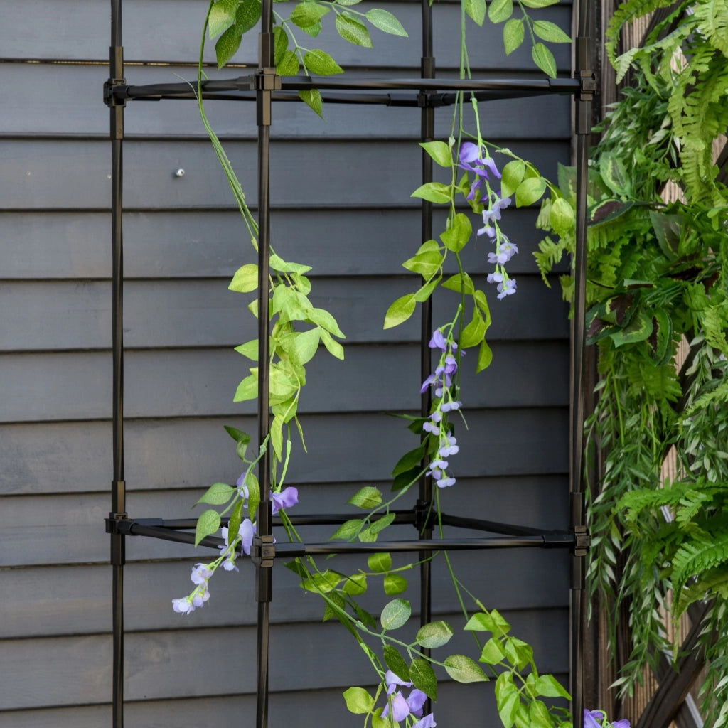 EasyComfort Fioriera da Esterno con Vaso Autoirrigante e Griglia Scaffale per Piante Rampicanti Marrone e Nero, 40x40x177cm