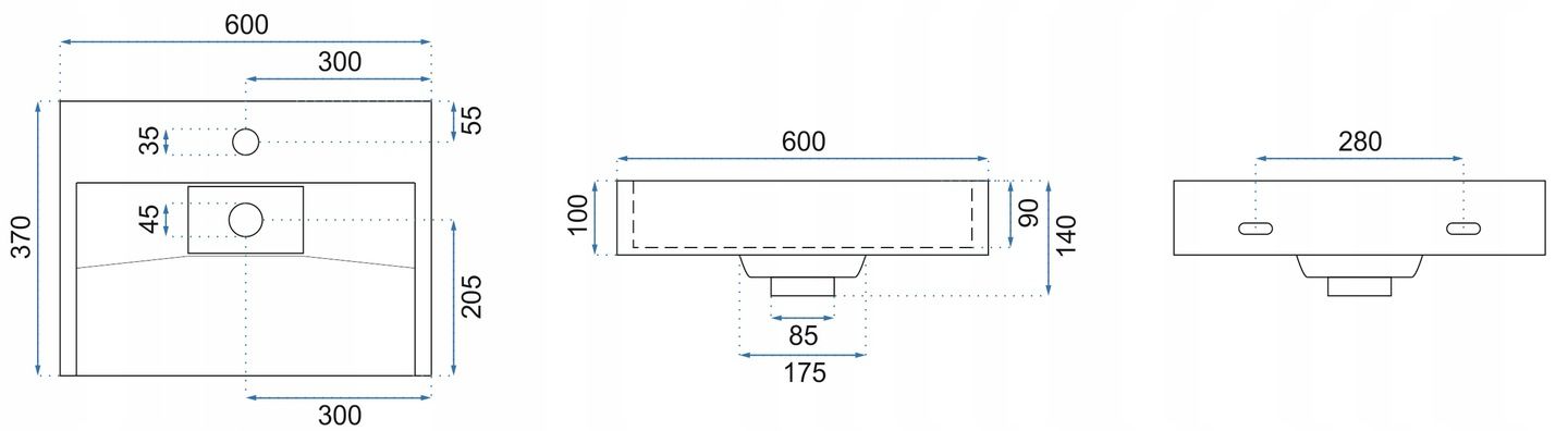 Lavabo In Conglomerato Goya 60cm Conglomerato + Supporto
