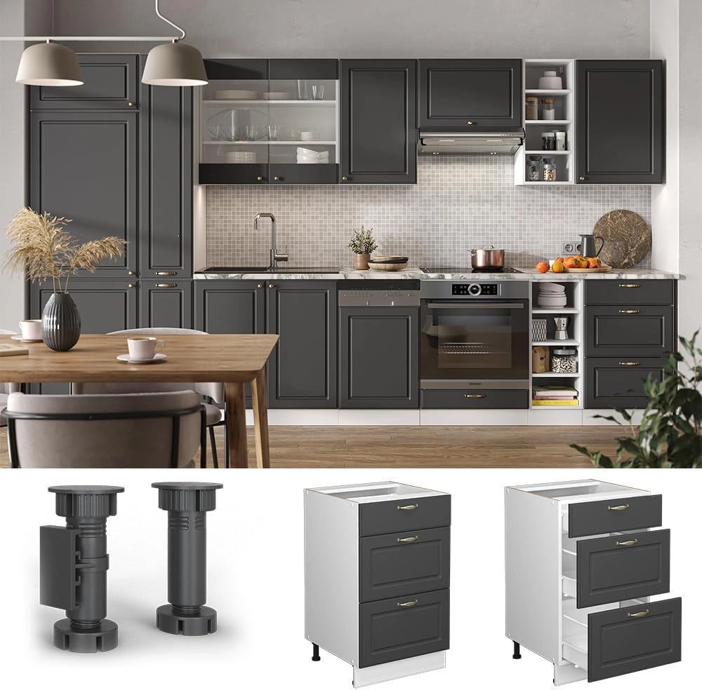 Mobiletto base per cucina Fame-Line, Antracite-oro, 50 cm senza piano di lavoro, per la combinazione con altri moduli della serie Fame-Line