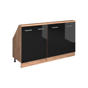 Mobile cucina sottotetto R-Line Nero lucido/Rovere dorato 140 cm Set di 2 Vicco