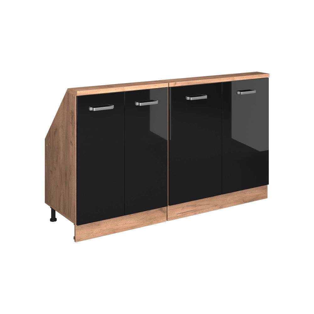 Mobile cucina sottotetto R-Line Nero lucido/Rovere dorato 140 cm Set di 2 Vicco