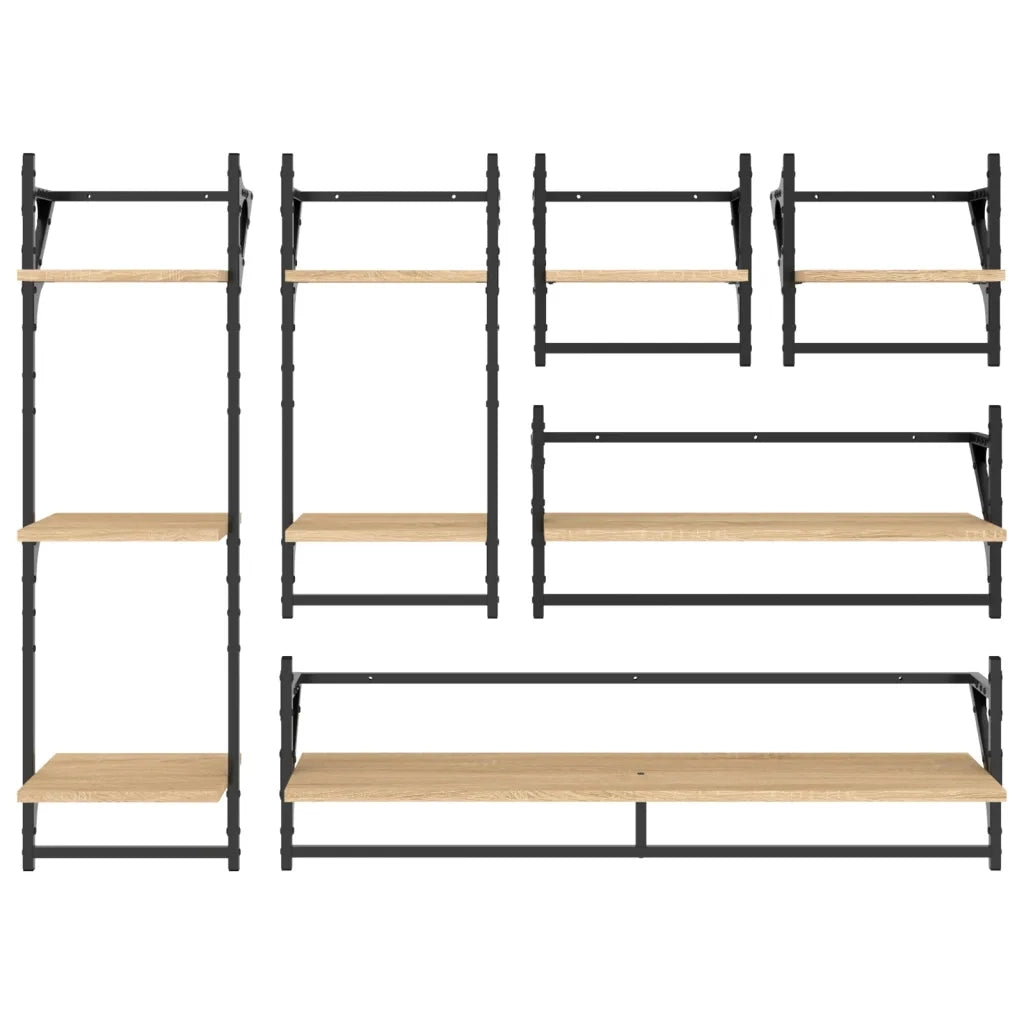 Set Mensole Parete con Aste 6pz Rovere Sonoma Legno Multistrato 836269