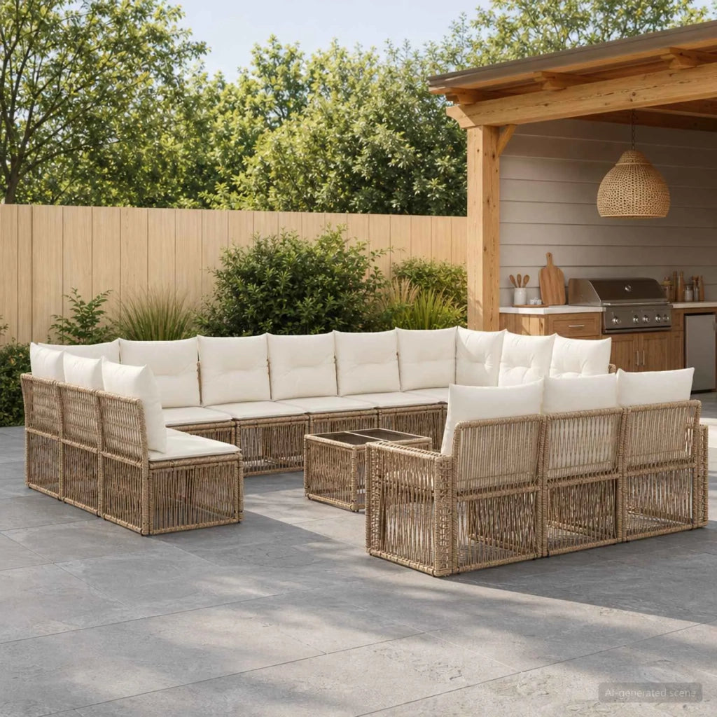 Set Divano da Giardino 14 pz Beige e Bianco Crema polyrattan 3435279