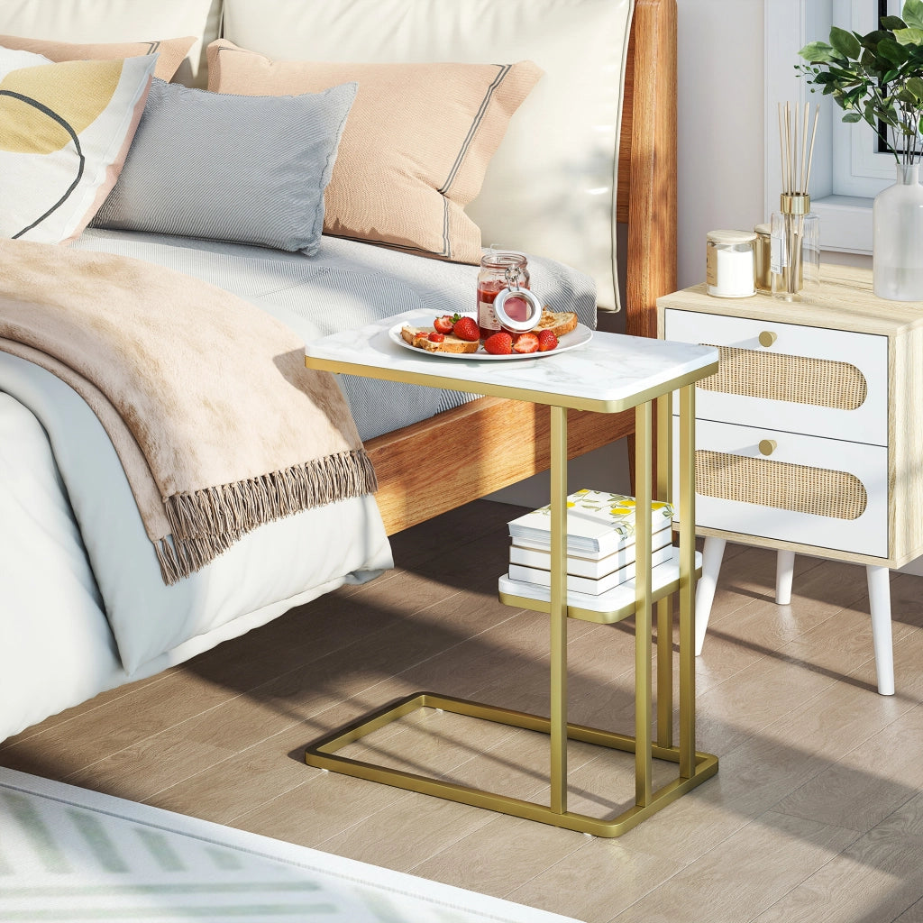 Tavolino da caff¨¨ ¨C zephmum ¨C 50x30x57.5 cm bianco effetto marmo