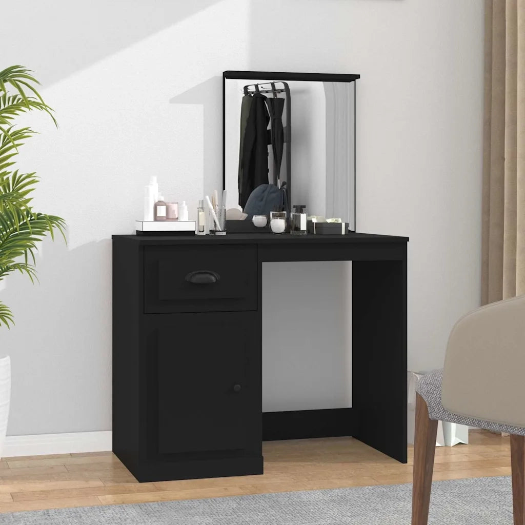 Toeletta | Tavolo da Trucco con Specchio Nera 90x50x132,5 cm Legno Multistrato