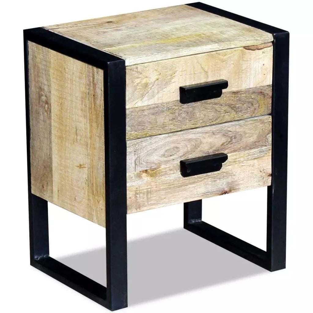 Comodino cassettiera armadio mobile ausiliario per camera da letto con 2 cassetti 43 x 33 x 51 cm legno massello di mango 1402011