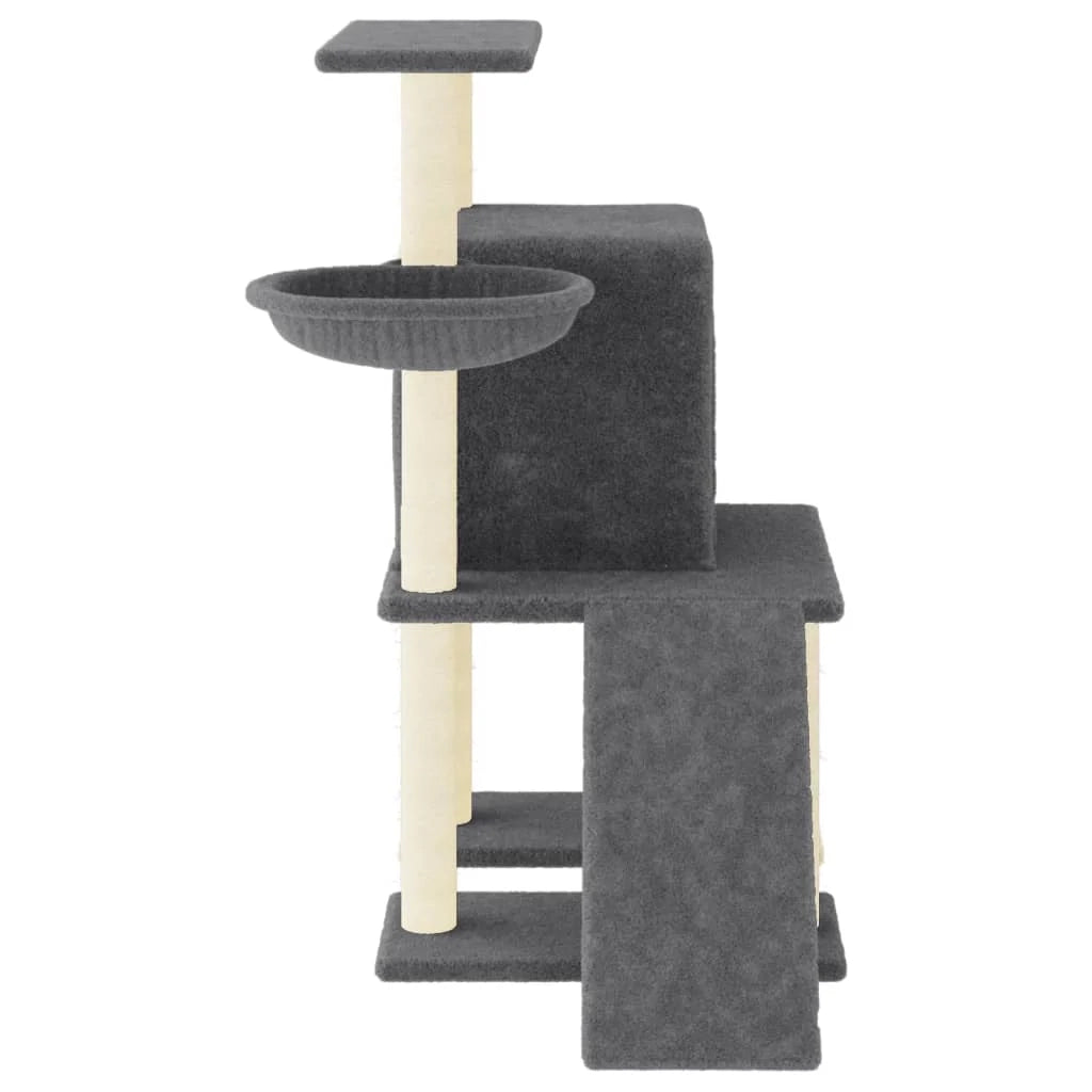 Tiragraffi per gatti torre per arrampicata giocattolo piattaforma per arrampicata con tiragraffi in sisal scuro 96,5 cm grigio 02_0022720