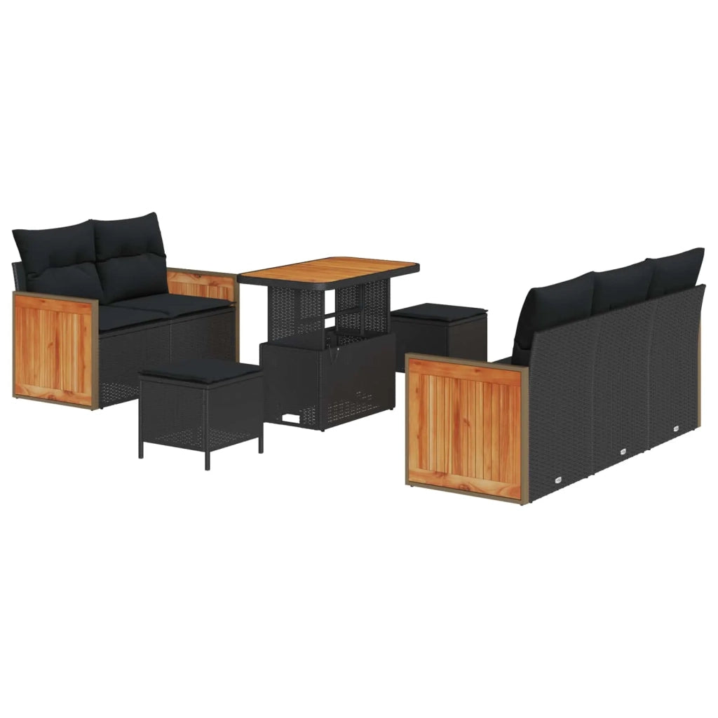 Set Divano da Giardino con cuscino 10 pcs Nero polyrattan