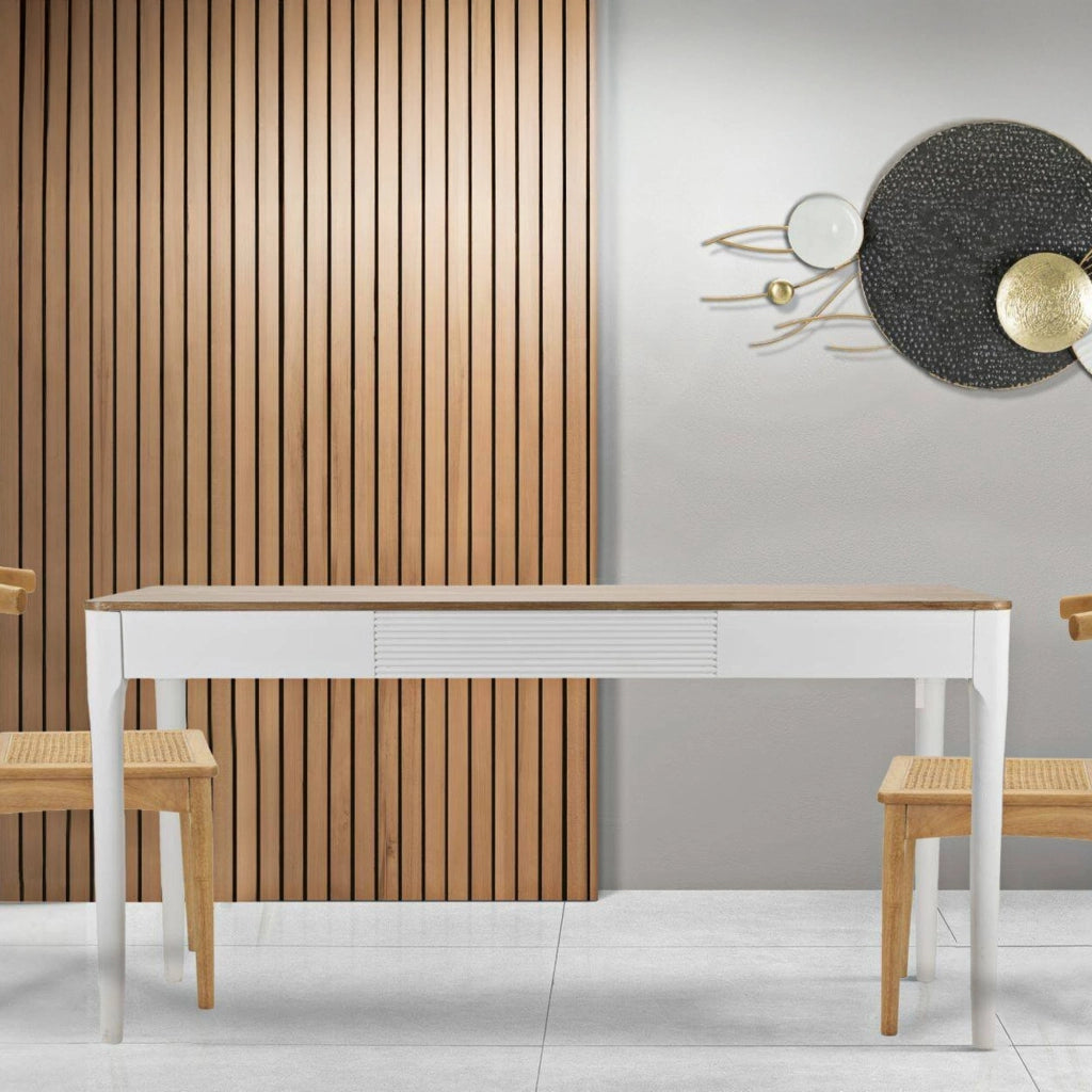 Tavolo fisso Dindga, Ripiano da cucina, Consolle per sala da pranzo, Ripiano rettangolare fisso, 180x60 h80 cm, Bianco e Marrone