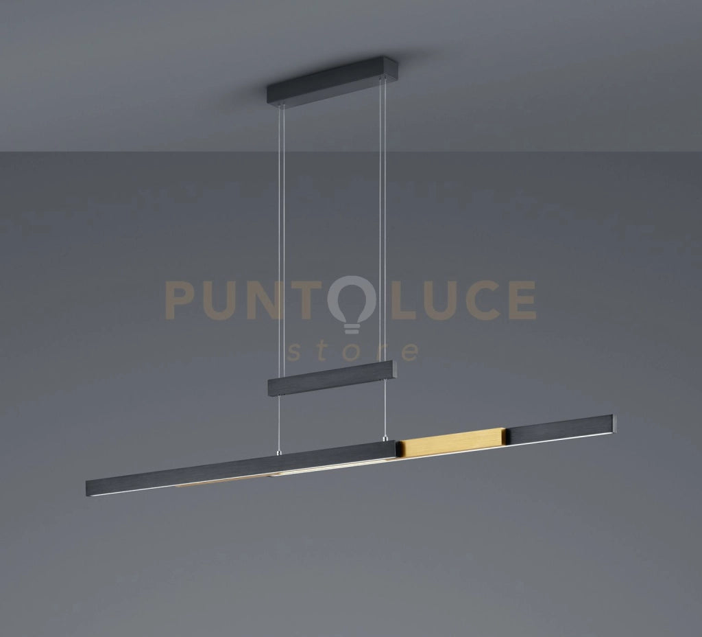 TRAJAN SOSPENSIONE LED 45W 5300lm, 2700K - 5000K NERO E OTTONE ALLUNGABILE ESTENSIBILE INTENSITA' DIMMERABILE LUCE CALDA E FREDDA A BI-EMISSIONE L. 150,5CM