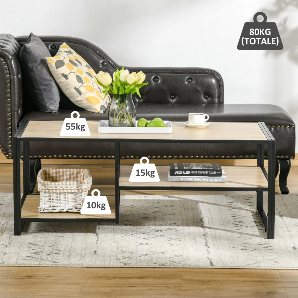 Easycomfort Tavolino da Caffè in Stile Industriale a 3 Ripiani, in MDF e Acciaio, 120x60x46cm