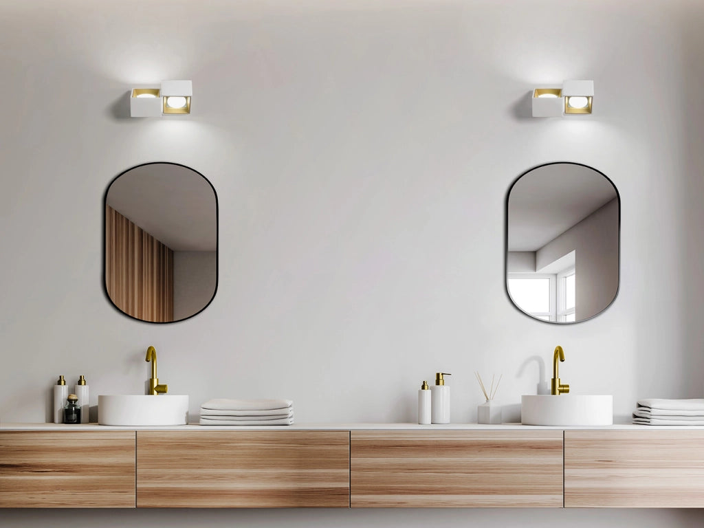 NASSO applique a Parete 2 Luci attacco GX53 Biemissiva Quadrata ottone in gesso e alluminio