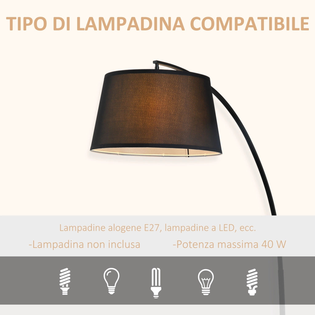 Lampada da Terra ad Arco con Paralume in Tessuto e Interruttore a Pedale, ?47x105x190cm, Nera