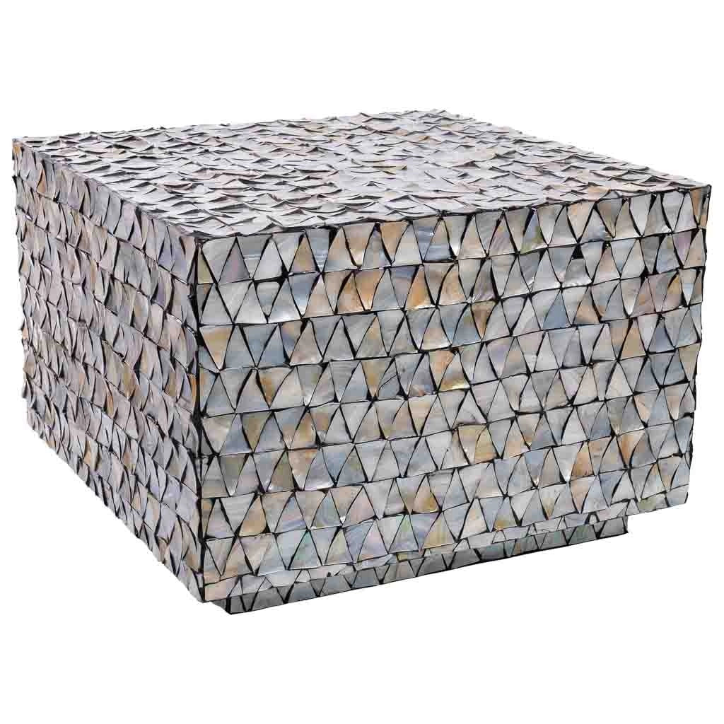 Tavolo da caffè in legno e madreperla grigia 65x65x45h cm
