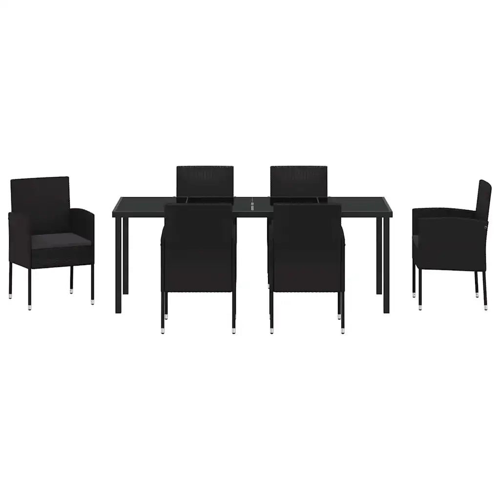 Set da Pranzo per Giardino con cuscino 7 pcs Nero polyrattan