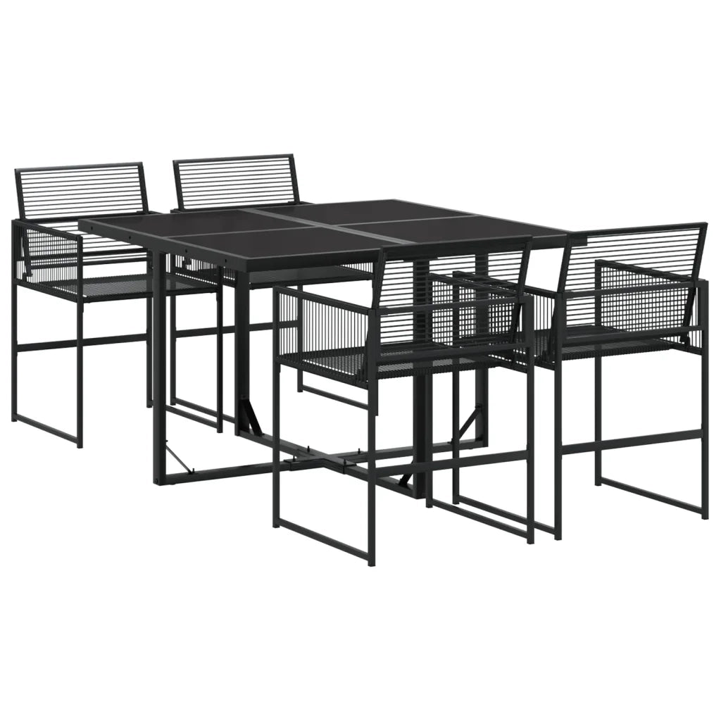 Set da Pranzo da Giardino 5 pz | Set Salotto da Giardino Nero in Polyrattan
