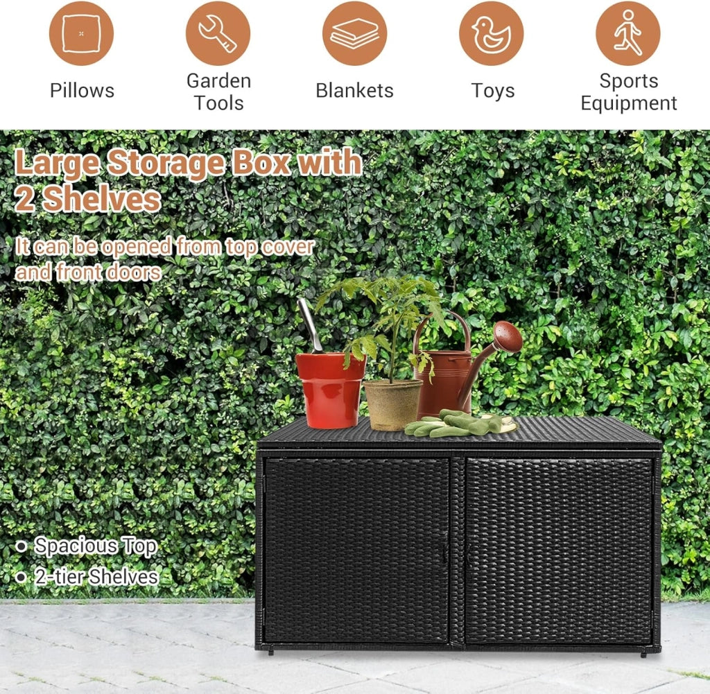 Cassapanca Per Esterni in Metallo e PE Rattan, Ideale Per Tenere in Ordine, 310 L,115 x 60 x 65/120 cm, 2 Colori (Nero)
