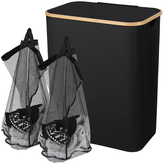Cestello in Poliester 145L Nero, Cestello per Stoffe con Copertura, Materiale Resistente